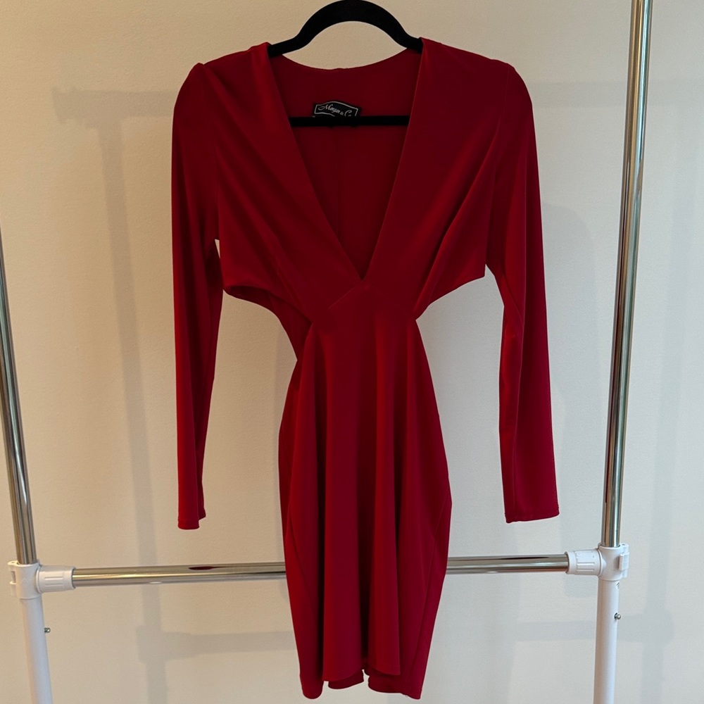 Morgan & Co. Vibrant Red Long Sleeve cut out Dress